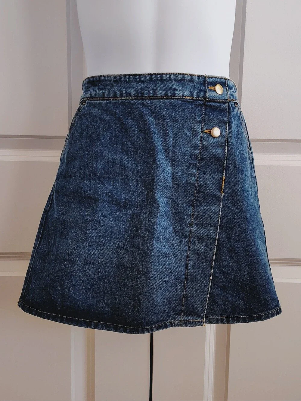 Faux Button Jean Skirt